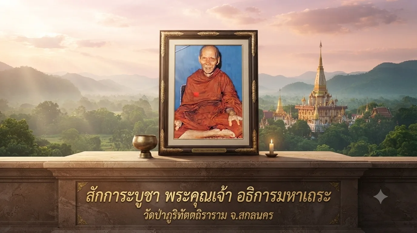 Portrait of Luang Phor Tae Khantasaro of Wat Sam Ngam, the revered Thai Buddhist monk renowned for his Palad Khik amulets, meditation practice, and compassionate teachings.