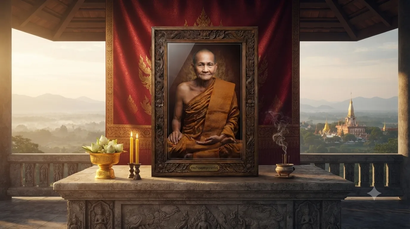 Portrait of Luang Phor Parn of Wat Bang Nom Kho, the revered Thai Buddhist monk renowned for his sacred animal amulets, meditation practice, and compassionate teachings.