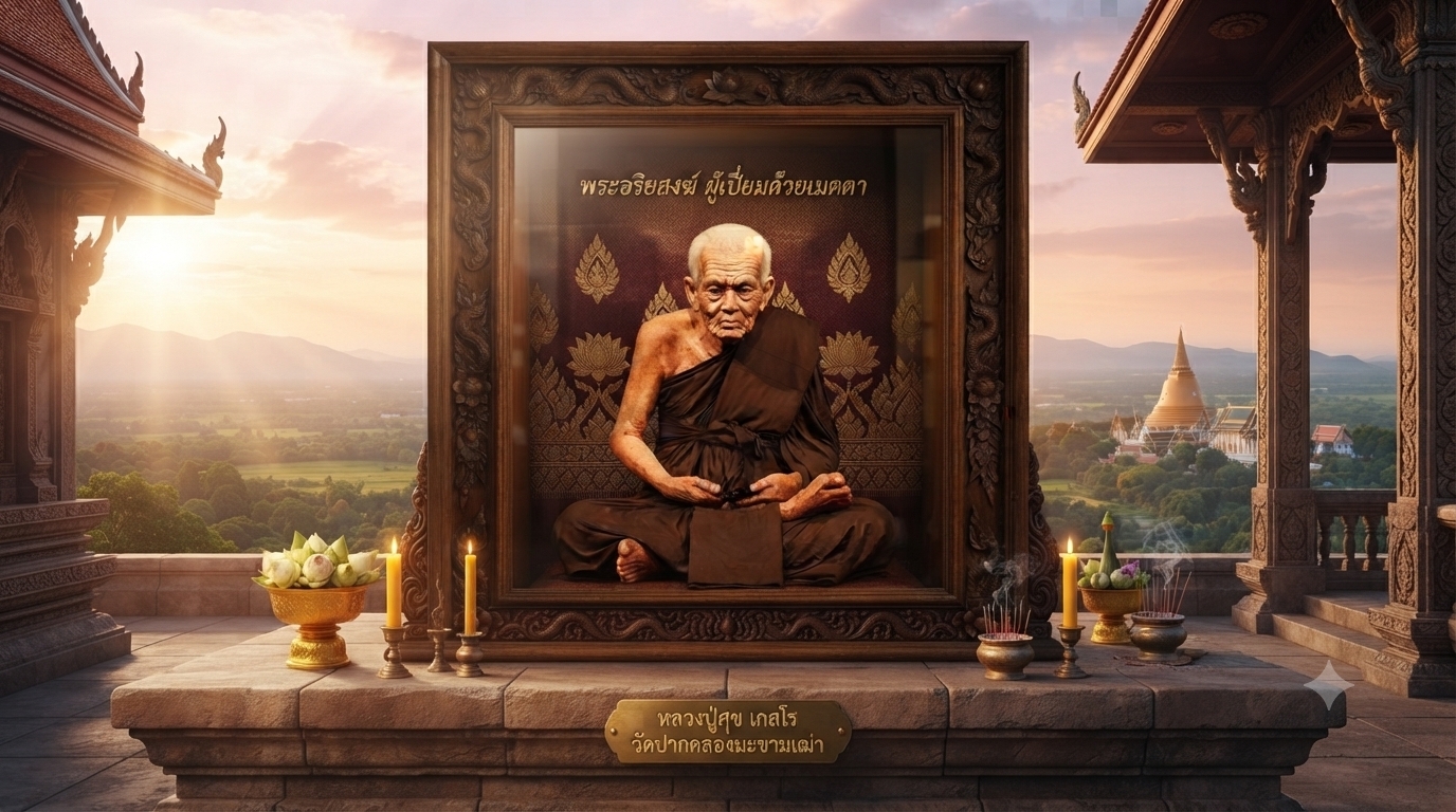 Luang Phor Tahn of Wat Chang Hai, the revered Thai Buddhist monk associated with sacred amulets, compassion, protection blessings, and Southern Thai Buddhism.
