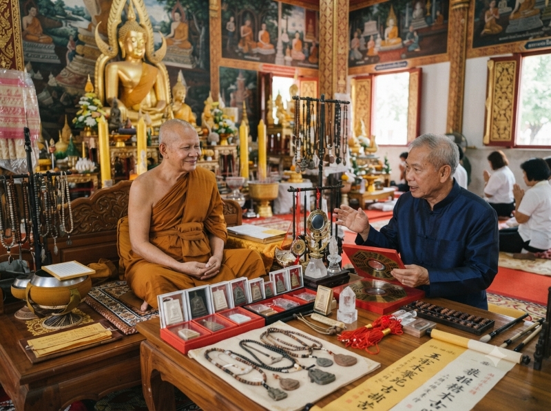 Famous Thai Buddhist monks including Somdej Toh, Luang Pu Tuad and other legendary meditation masters associated with Thai sacred amulets.